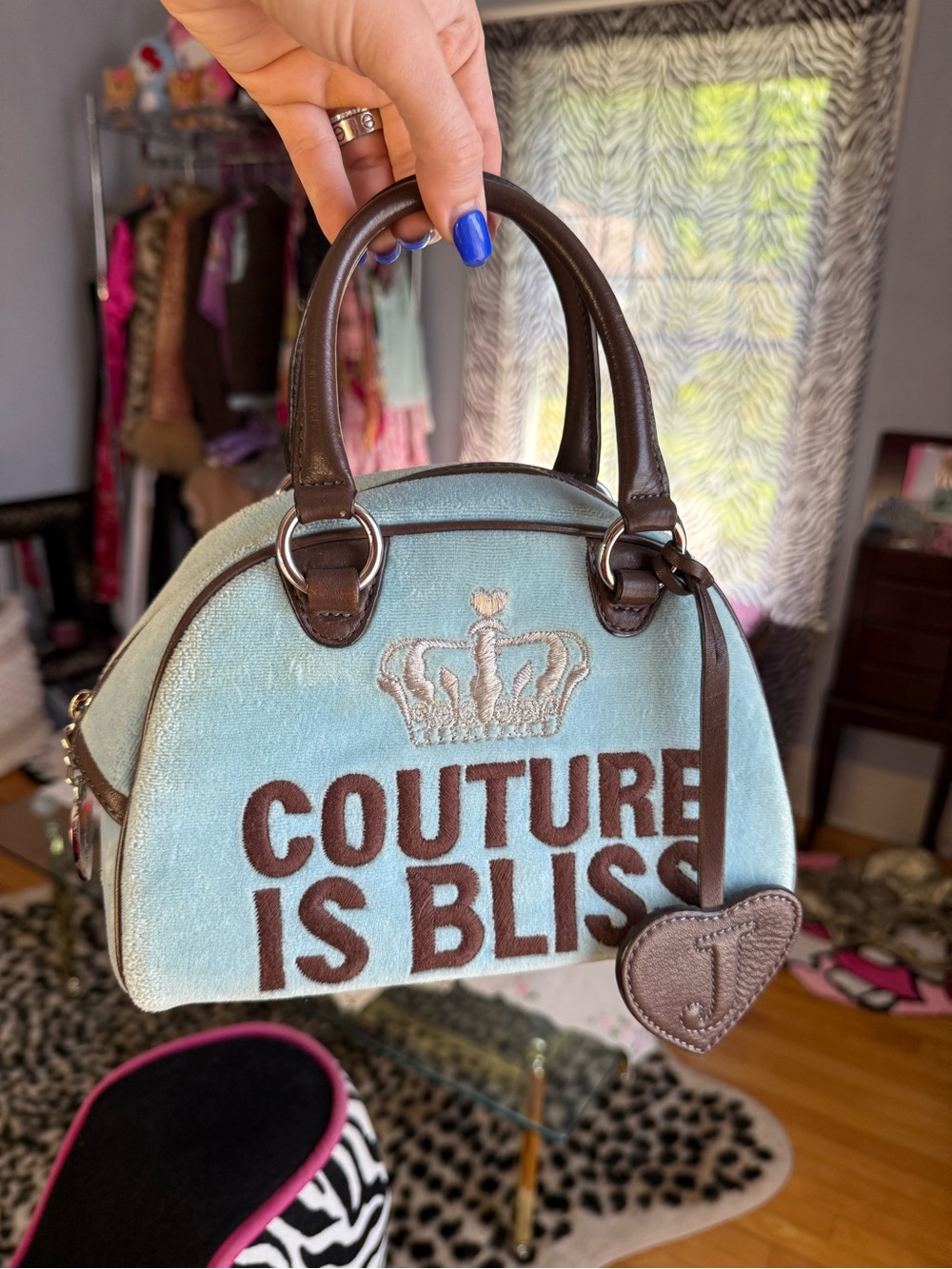 Juicy Couture Light Blue & Brown 'Couture Is Bliss' Mini Dome Satchel